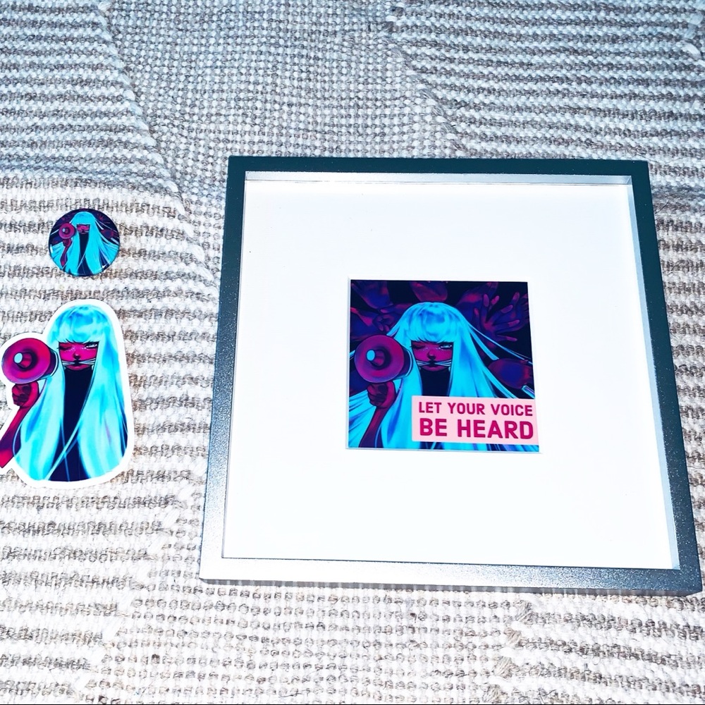 Frame 8”x8” + Pin/Sticker -Let Your Voice Be Heard - Picture 2 of 8